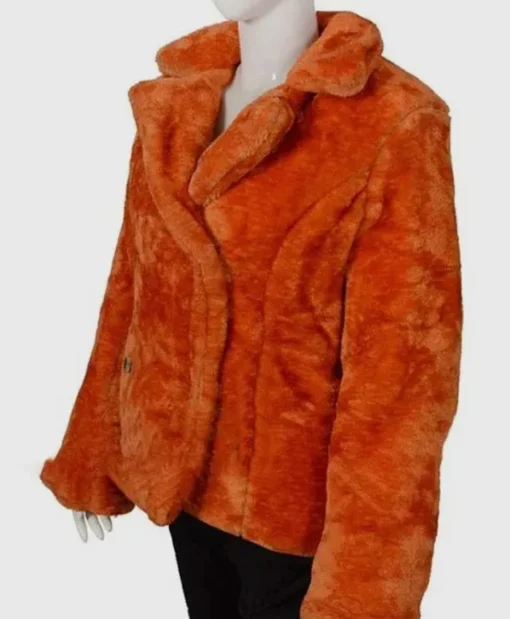 Kelly Reilly TV Series Yellowstone Beth Dutton Orange Fluffy Womens Shearling Fur Coat Jacket