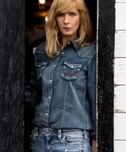 Kelly Reilly TV Series Yellowstone Beth Dutton Women Shirt Style Jean Blue Denim Jacket For Sale