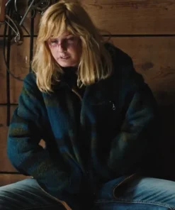 Kelly Reilly TV Series Yellowstone Season 02 Episode 08 Beth Dutton Turquoise Flannel Jacket