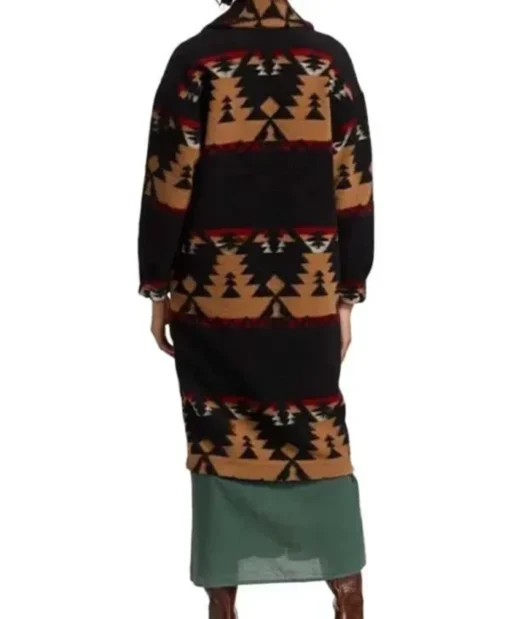 Kelly Reilly Yellowstone Beth Dutton Black Aztec Printed Coat