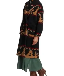 Kelly Reilly Yellowstone Beth Dutton Black Aztec Printed Coat For Sale