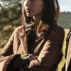 Kelsey Asbille TV Series Yellowstone Monica Dutton Womens Suede Leather Brown Fur Collar Coat