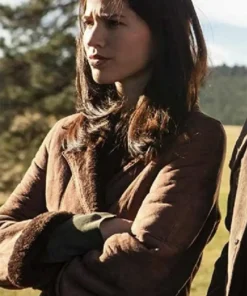 Kelsey Asbille TV Series Yellowstone Monica Dutton Womens Suede Leather Brown Fur Collar Coat