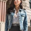 Kelsey Asbille TV Series Yellowstone Season 03 Monica Dutton Blue Denim Jean Trucker Jacket For Sale