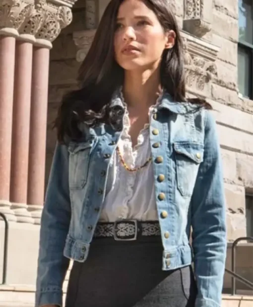 Kelsey Asbille TV Series Yellowstone Season 03 Monica Dutton Blue Denim Jean Trucker Jacket For Sale