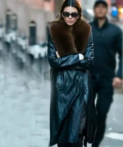 Kendall Jenner Black Fur Leather Coat