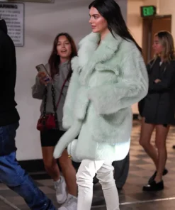 Kendall Jenner Mint-Green Fluffy Fur Coat