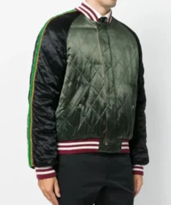 Kendall Roy Succession S03 EP7 Jeremy Strong UFO Green Quilted Embellished Bomber Jacket