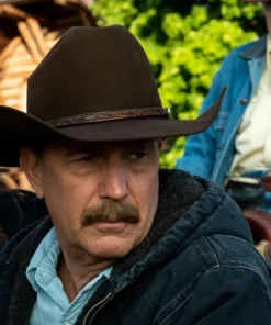 Kevin Costner TV Series Yellowstone John Dutton Blue Hooded Fur Denim Jacket