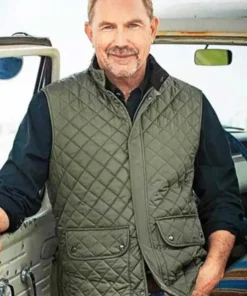 Kevin Costner TV Series Yellowstone John Dutton Green Parachute Quilted Vest