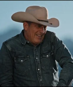 Kevin Costner Yellowstone Season 04 John Dutton Western Blue Denim Shirt Jacket For Sale