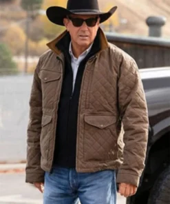 Kevin Costner Yellowstone TV Series Season 04 John Dutton Beige Quilted Cotton Jacket