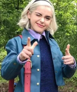 Kiernan Shipka Chilling Adventures of Sabrina S03 Blue Leather Jacket