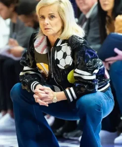 Kim Mulkey Queen Of Sports Black Sequin Vintage Bomber Jacket