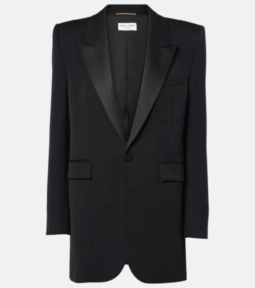 Krause Double-breasted Flap Pocket Tuxedo Jacket In Grain De Poudre