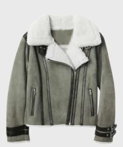 Kristi Shearling Grey Sheepskin Genuine Leather Jacket