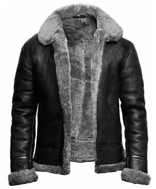 Lacey SF Aviator Sheepskin Shearling Fur Black Jacket