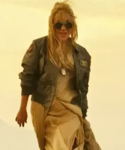 Lady Gaga Top Gun Flight Cropped Bomber Green Cotton Jacket