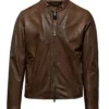 Leonardo Snap Tab Collar Brown Leather Jacket
