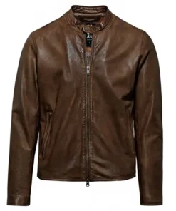 Leonardo Snap Tab Collar Brown Leather Jacket