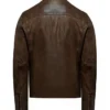 Leonardo Style Brown Leather Cafe Racer Snap Tab Collar Jacket