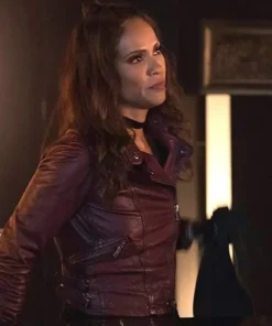 Lesley-Ann Brandt Lucifer TV Series Maroon Motorcycle Leather Jacket
