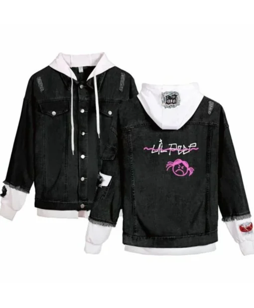 Lil Peep Angry Girl Black Gray Denim Jacket
