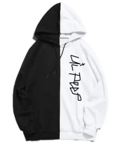 Lil Peep Half Colored Black White Bomber Wool Hoodie