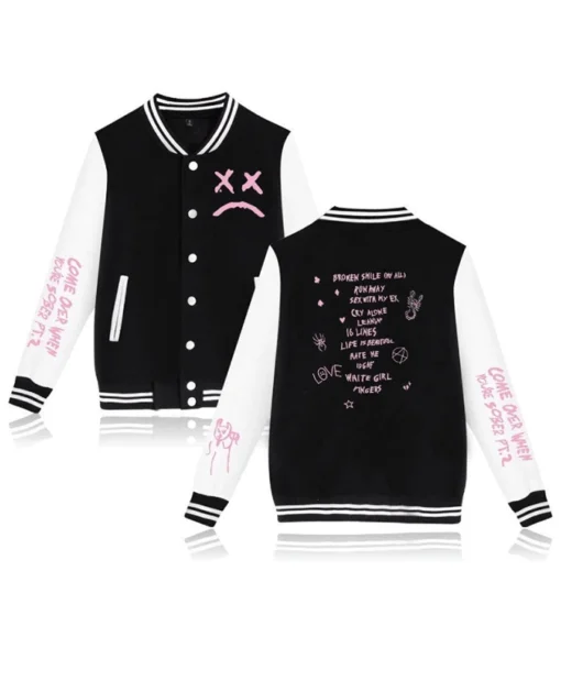 Lil Peep Sad Face Baseball Black White Varsity Wool Jacket