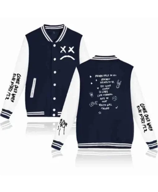 Lil Peep Sad Face Baseball Blue White Varsity Jacket