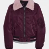 Lili Reinhart TV Series Riverdale S04 Betty Cooper Burgundy Satin Bomber Jacket with Faux Fur Collar
