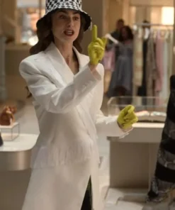 Lily Collins Emily In Paris S02 White Fringe Coat