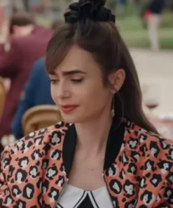 Lily Collins Emily In Paris S03 Lady Leopard Bomber Jacket