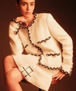 Lily Collins Emily In Paris S03 White Wool Coat