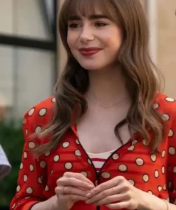 Lily Collins Emily In Paris S3 Red Dotted Cropped Jacket