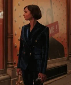 Lily Collins Emily in Paris S03 Blue Coat
