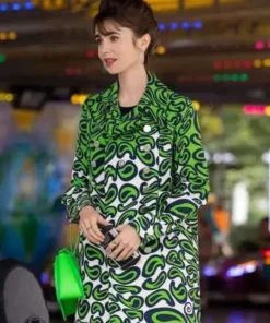 Lily Collins Emily in Paris S03 Green Printed Coat