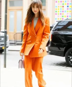 Lily Collins Windfall Wife Orange Suit