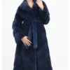Lily Stylish Mink Fur Blue Trench Coat