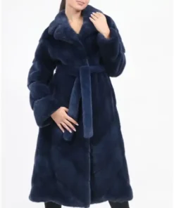 Lily Stylish Mink Fur Blue Trench Coat