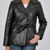 Linda Shearling Leather Black Belted Jacket