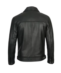 Lockwood Tall Classic Collar Black Leather Zip Jacket back
