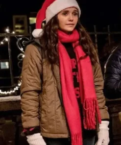 Love Hard Nina Dobrev Brown Hooded Parachute Puffer Jacket
