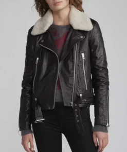 Love Life Zoe Chao Black Real Leather Cropped Jacket