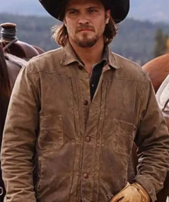 Luke Grimes TV Series Yellowstone Kayce Dutton Shirt Style Tan Brown Waxed Cotton Trucker Jacket