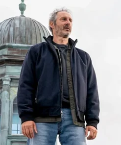 Manifest Harvey Stein Blue Wool Bomber Jacket