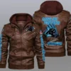 Marc Carolina Panthers Bomber Leather Jacket Brown
