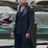 Mark Strong Movie Shazam Dr Thaddeus Sivana Fur Collar Black Leather Long Trench Coat