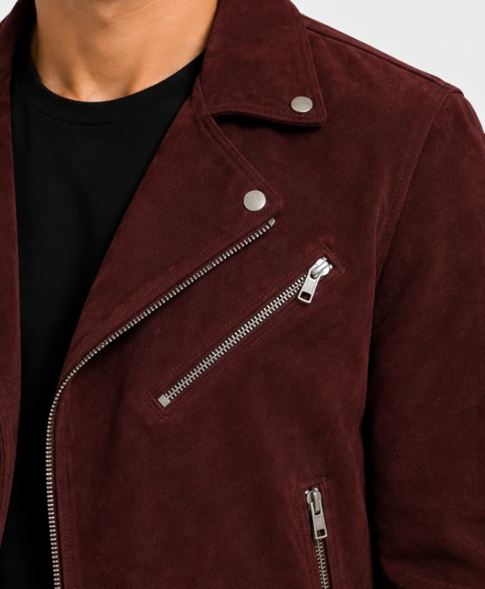 Men Biker Sean Suede Maroon Jacket
