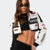 Mary E Edikted Women Moto Cropped Bomber Jacket